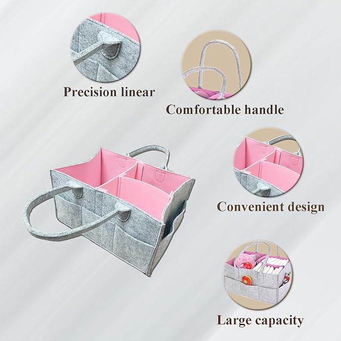 Baby Diaper Caddy is a versatile baby basket designed for nursery storage, car organization, and as a thoughtful gift for baby showers. It is perfect for storing diapers and baby wipes.
