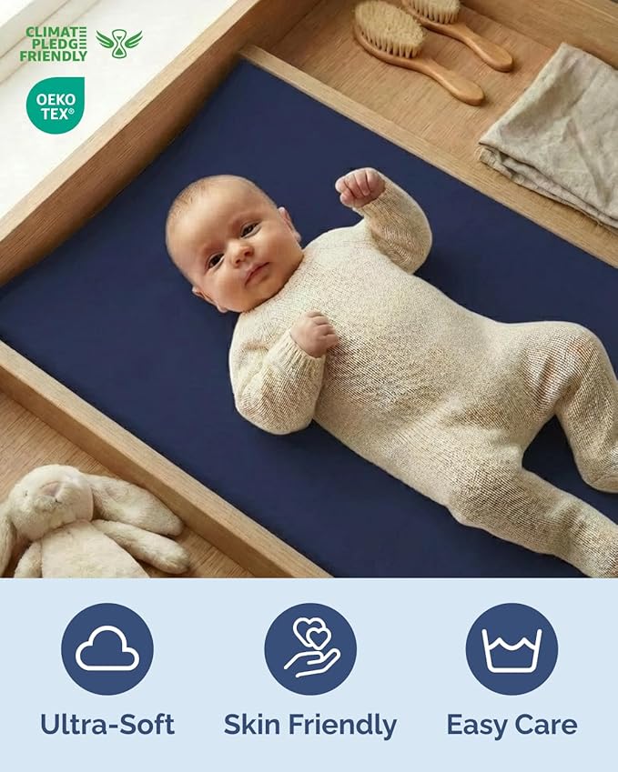 Changing Pad Cover - Pack of 2 Soft Unisex Diaper Change Microfiber Table Sheets - Fits 32"x16" Contoured Pad - Changing Pad Cover for Baby Boys & Girls - Snug, Machine Washable - Oeko-Tex, Grey/Navy