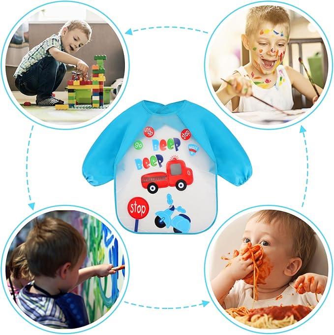 Accmor 4 Pack Long Sleeve Baby Bibs, Waterproof Sleeved Bib, Toddler Baby Girls Boys Smock Bibs for 6-36 Months