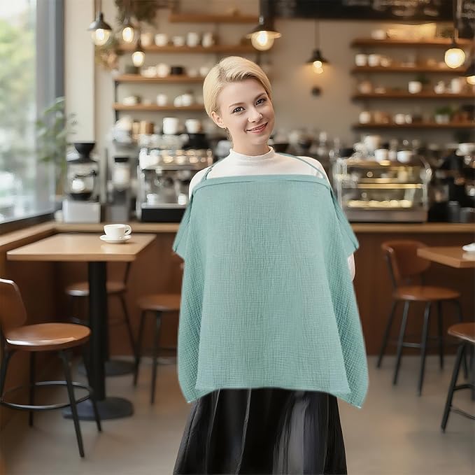 Muslin Nursing Cover for Breastfeeding Moms - 100% Cotton Lightweight & Breathable Privacy Shawl with Adjustable Rigid Hoop | Multi-use Apron(Sage Green)