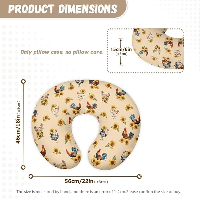 Rooster Sunflower Breastfeeding Pillow Slipcover for Baby Nursing Pillow Slipcover Fits The Original Support Pillow for Breastfeeding and Bottle Feeding