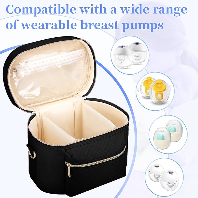 GDNasist Wearable Breast Pump Bag Compatible with Willow/Elvie/Medela/Momcozy, Portable Pumps Carrying Case for Nursing & Working Moms, Pumping Bag with Shoulder Strap, Black