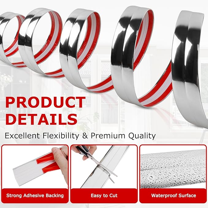 Flexible Wall Corner Protector Moulding Trim - Peel and Stick Guards, Self Adhesive Edge Molding Strip for Ceiling (Silver, 2.4 in x 40 Ft)