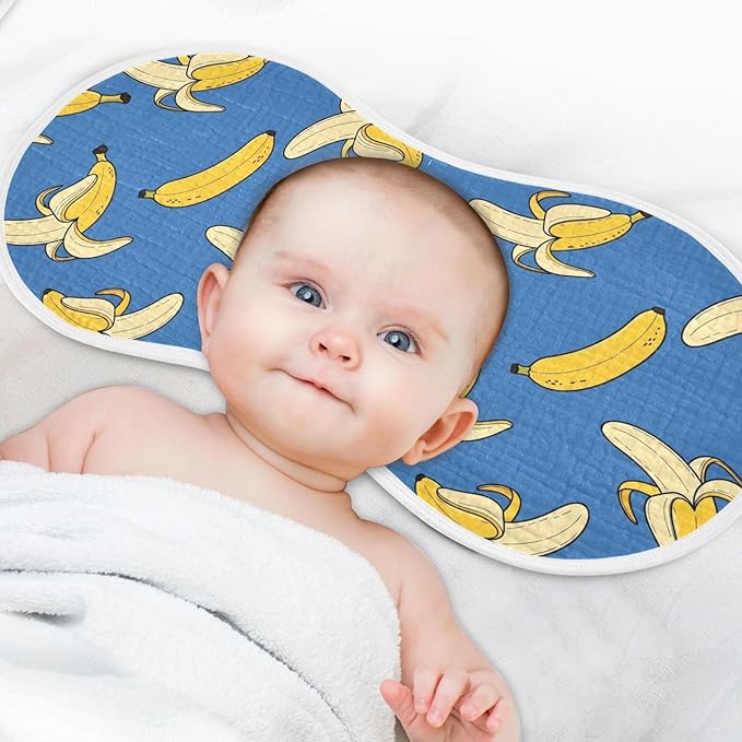 2 Pack Muslin Burp Cloths Cartoon Banana Blue Print Cotton Baby Burp Cloths Absorbent Soft Burping Cloth Washcloths for Newborn Babies 22x11 Inch