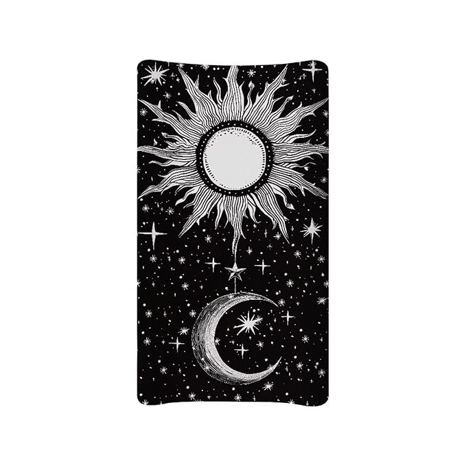 ZDCUSTOM Sun and Moon Changing Table Pad Covers Soft Unisex Diaper Change Table Sheets Super Soft Changing Pad Cover Sheets Fitted Cradle Sheets for 32"x16" Contoured Pad