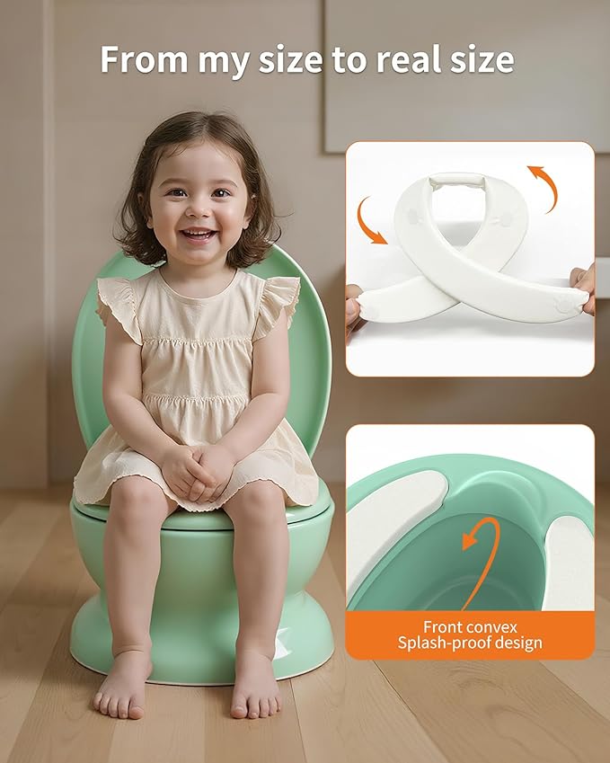 Realistic Potty Training Toilet - Flushing Sounds, Wipes Storage, Disposable Liners, Easy to Clean for Toddler Boys and Girls (Green)