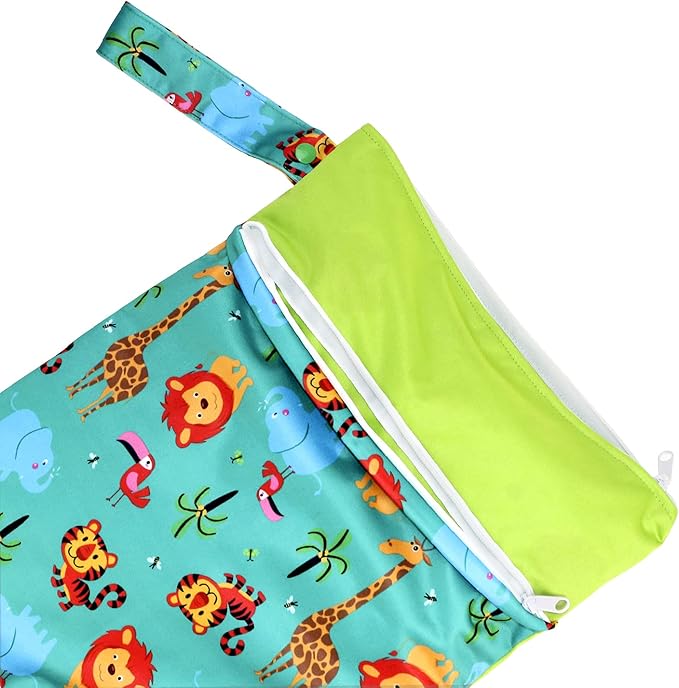 Grab and Go Wet Dry Cloth Diaper Bags -Waterproof Washable Reusable Diaper Organizer (simple bag, Animal Kingdom)