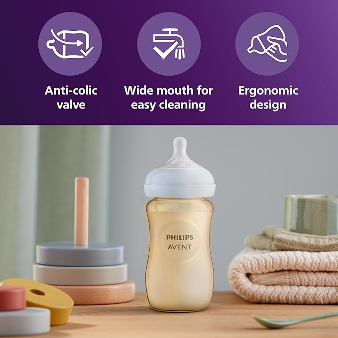 Philips Avent PPSU Natural Baby Bottles - with Medium Flow Nipples (Flow 3), 9oz, 2-Pack, SCY943/12
