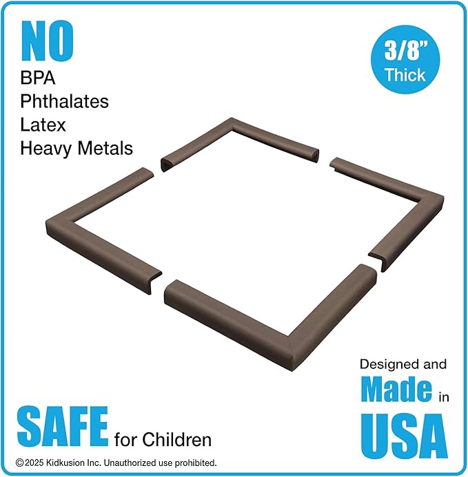 KidKusion Corner and Edge Protector | Easy Fit System | Soft Durable Foam Rubber Padding for Furniture w/Doublesided Tape | Babyproofing Bumper Guards | Large Profile | 16 Ft. | Brown