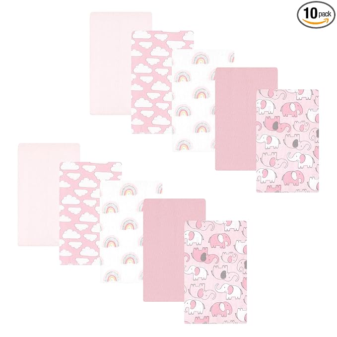 Hudson Baby Unisex Baby Cotton Flannel Burp Cloths 10-Pack, Girl New Elephant, One Size