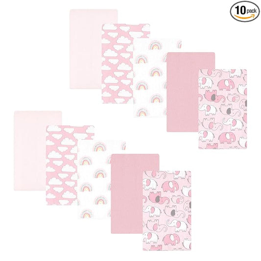 Hudson Baby Unisex Baby Cotton Flannel Burp Cloths 10-Pack, Girl New Elephant, One Size