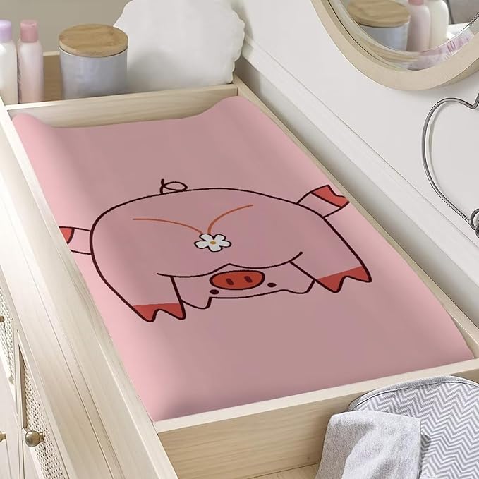 Pig Changing Pad Cover for Baby Stretchy Changing Table Cover Breathable Diaper Changing Mat Cover Fit 32"x16" Contoured Pad
