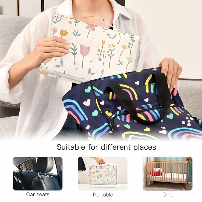 Reusable Changing pad Baby with Tissue Pocket Portable Changing pad for Baby Infant Travel Station Kit- Fresh Little Flowers