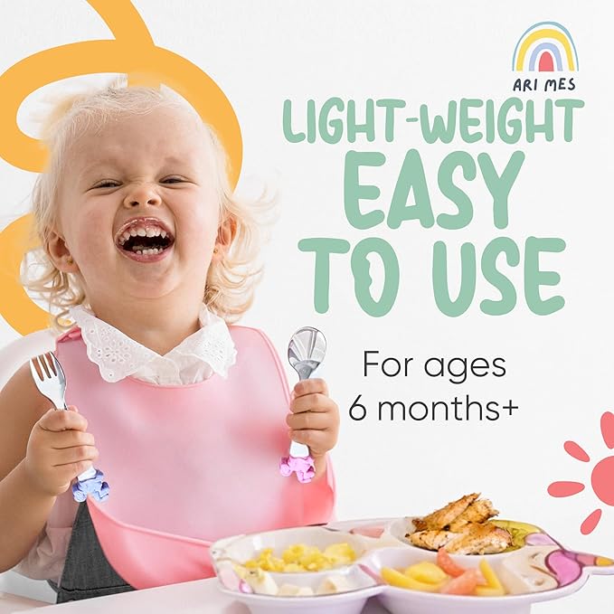 ARI MES - Unicorn Shaped Plate and Utensil Set - Fun, BPA-Free, Shatter- Resistant, Lightweight, Picky Eaters Kids Dinnerware Set, Children's Utensils, Toddler Forks and Spoons