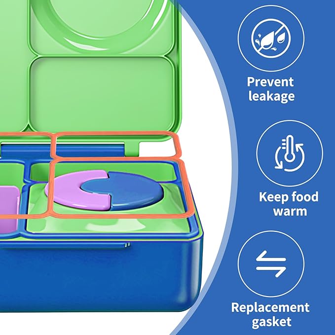 6 PCS (3 Sets) Replacement Gaskets Compatible with OmieBox Redesigned Model - Food-Grade Silicone Lid Seals and Thermos O-Rings Set - Leak-Proof BPA-Free Bento Box Accessories (Blue Orange White)