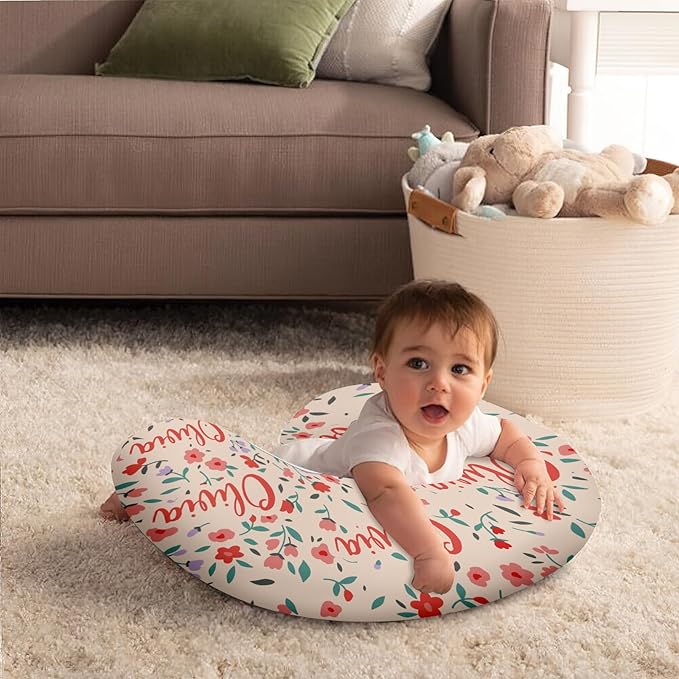 Customizable Flowers Baby Nursing Pillow Cover - Add Your Baby's Name, Ultra-Soft Stretch Fabric, Fits Standard Nursing Pillows, Ideal for Baby Showers Style 26