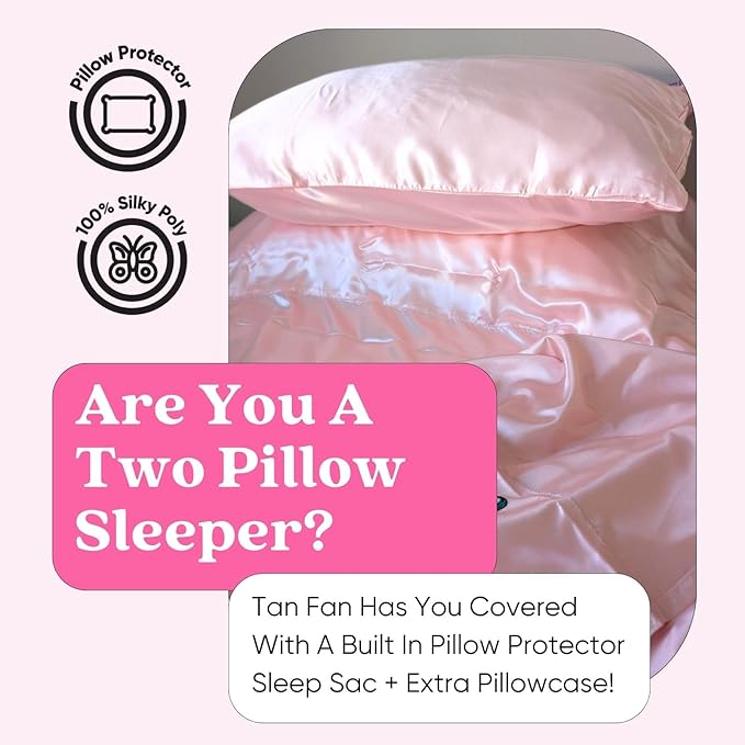 Tan Fan Self Tan Pillowcase - 100% Silky Soft Satin Pillow Case To Protect from Self Tanner Stains - Cooling Cover w Envelope Closure - Great For Hair and Skin - Fits Standard Size Pillows - Baby Pink
