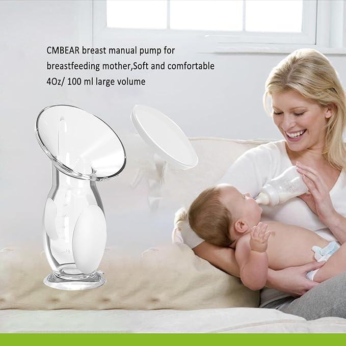 Silicone Manual Breast Pump - 4oz/100ml Capacity, Food Grade, Soft Bottle for Gentle Breast Milk Collection
