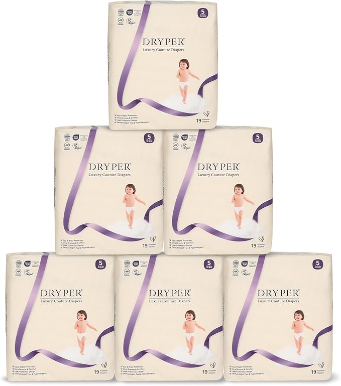 Baby Diapers, DRYPER Disposable Diaper, Size 5 Diapers (28-39 lbs), 3D Leak Guards & Wetness Indicator, Ultra-Soft & Thin, Fast Water Absorption Nappies, 114 Count