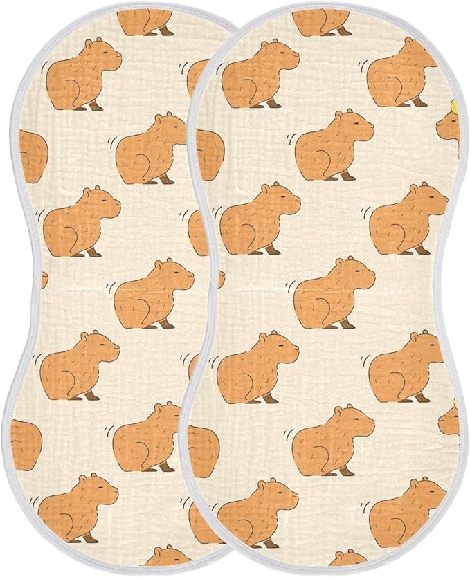 Muslin Burp Cloths for Baby Boys and Girls - 2-Pack Ultra Absorbent Cute Capybara Muslin Washcloths, Newborn Towel, Milk Spit Up Rags, Burp Cloth Bibs for Unisex, 22 x 11 Inch