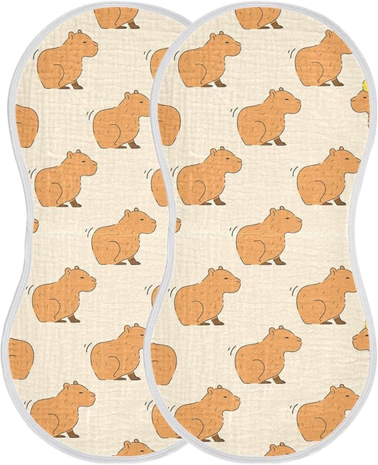 Muslin Burp Cloths for Baby Boys and Girls - 2-Pack Ultra Absorbent Cute Capybara Muslin Washcloths, Newborn Towel, Milk Spit Up Rags, Burp Cloth Bibs for Unisex, 22 x 11 Inch