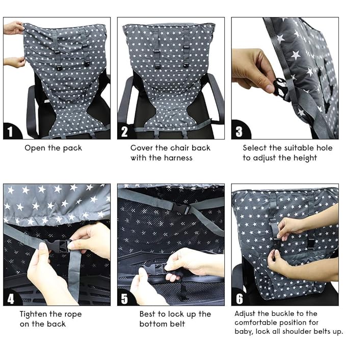 Portable Baby High Chair Safety Seat Harness for Toddler, Baby Travel Essential Easy High Booster Seat Cover for Infant Eating Feeding Camping with Adjustable Straps Shoulder Belt,Holds Up to 38lbs.
