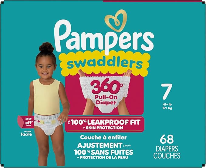 Pampers Swaddlers 360 Pull-On Diapers, Size 7, 68 Count for up to 100% Leakproof Skin Protection and Easy Changes