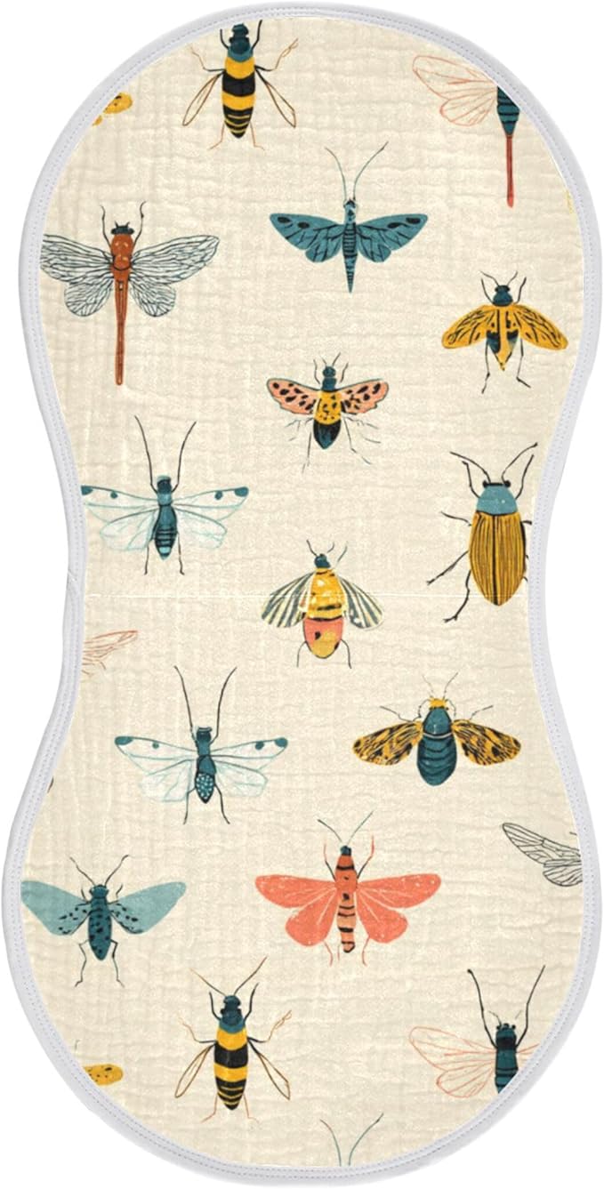 Insects Pattern Cute Burp Cloths Baby Boys Girls Absorbent Soft Cotton Burping Cloths Rags, 1 Pack