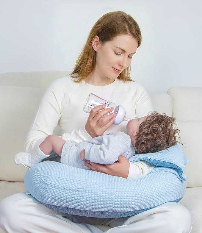 Nursing Pillow for Breastfeeding Bottle Feeding, Ergonomic Baby Feeding Support Pillow, Tummy Time Sitting Support, Washable Cover, 16 CFR 1242 Compliant