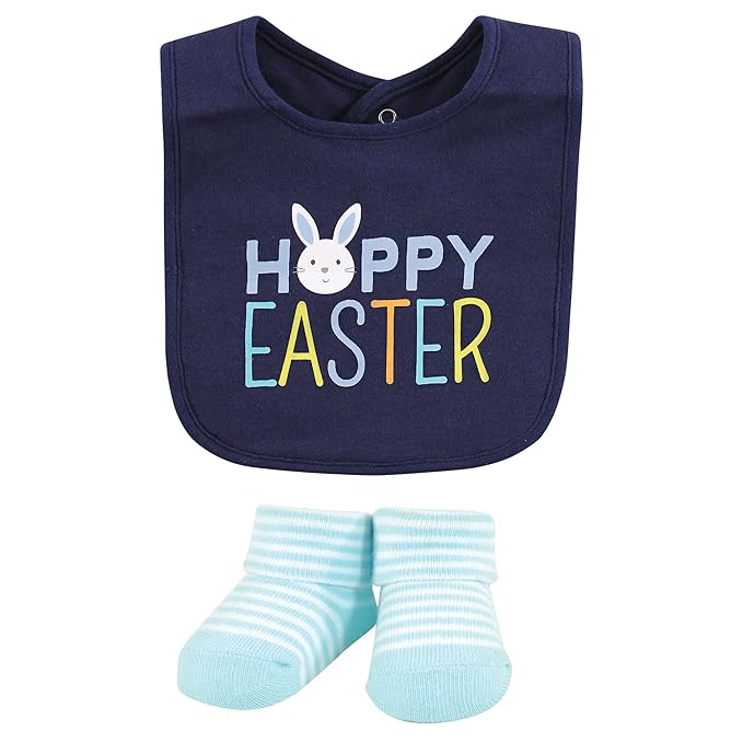 Hudson Baby Unisex Baby Cotton Bib and Sock Set, Hoppy Easter, One Size