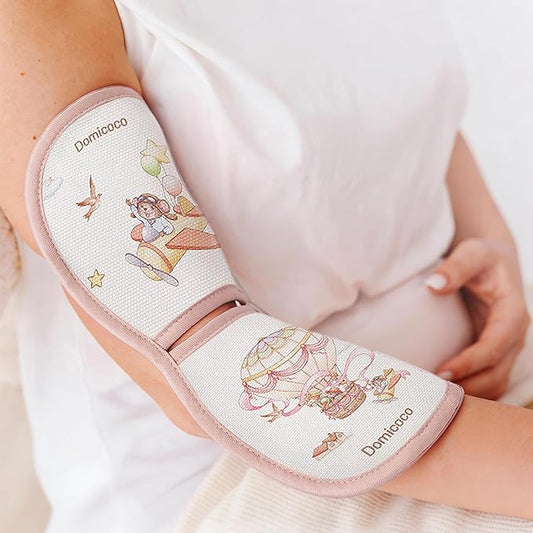 Breathable Cooling Nursing Arm Pad - Natural Tencel Ramie Baby Holding Arm Mat for Newborn, Non-Sticky Sweat Arm Rest Pad for Infant Breastfeeding in Summer, Pink Balloon Pattern