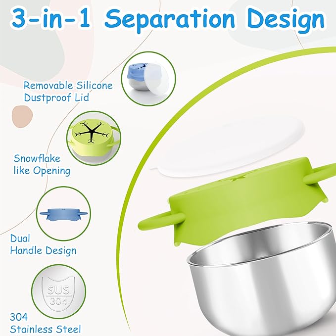2 Pack Baby Stainless Steel Snack Containers for Toddlers with Spill-Proof Silicone Lids & Dual Handles - Kids Snack Box, Toddler Snack Cups, Perfect for Healthy Eating (Blue+Green)