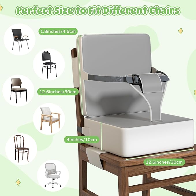 Booster Seat for Kitchen Chair, Toddler Booster Seat for Dining Table with Backrest & Safety Buckles, Non-Slip Portable Dining Seat, High Chair Alternative for Home & Travel