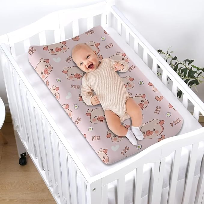 Cute Pig Changing Pad Cover Infant Pink Changing Table Covers Diaper Table Change Mat Sheet Cover