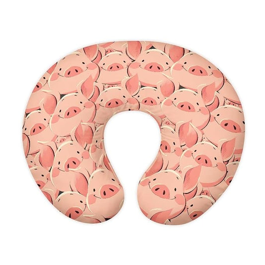 Pink Cartoon Pig Pillowcase for Nursing, Cute Smile Piggy Soft Breastfeeding Nursing Pillows Cover, Modern Farm Animal Stretchy Feeding Pillow Case for Baby Girl and Boys