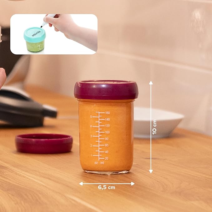Babymoov Baby Glass Food Jars, Set of 4 (8oz Each) BPA-Free Storage Containers, Leakproof Lids, Microwave, Freezer & Dishwasher Safe, Baby Registry Essential