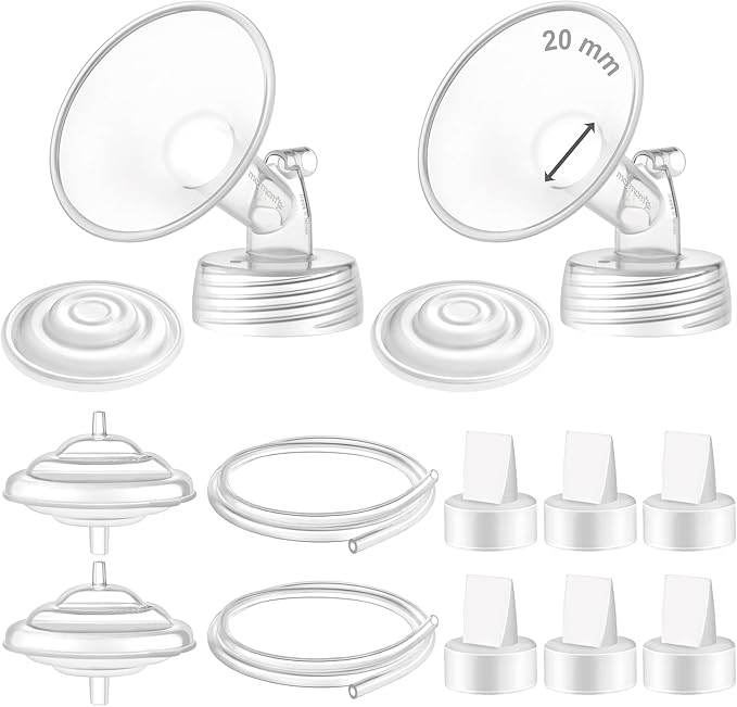 Maymom Pump Parts Compatible with Spectra S1 S2 9 Plus Pumps; Incl Wide Mouth Flange (20 mm) Backflow Protector Membrane Duckbill Valve Tube; Not Original Spectra Shield Parts