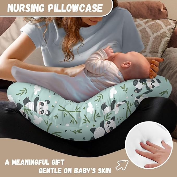 Panda Bamboo Nursing Pillow Covers for Breastfeeding Pillows Ultra Soft Nursing Pillow Slipcovers Elastic Feeding Pillow Covers for Baby Girl and Boys Newborn