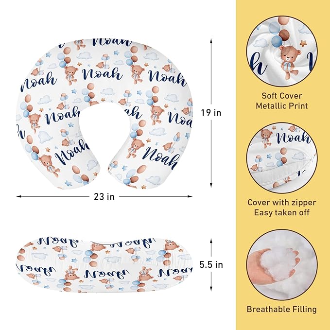 Dyoart Custom Baby Nursing Pillow Cover for Nursing, Bear Theme Removable Nursing Covers for Breastfeeding Pillows, Ultra Soft Comfortable Slipcover for Newborn Baby Boys and Girls