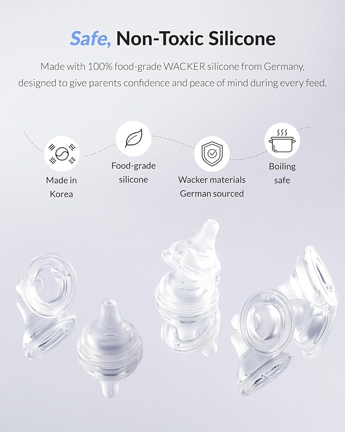 Moyuum Real-Fit Silicone Nipple for 3rd Gen Bottles, Made in Korea - Perfect for Newborn, Anti-Colic Feed, Easy to Latch, from Breast to Bottle | Support Stage 0, Extra Slow Flow, 0m+ (2 Pack)