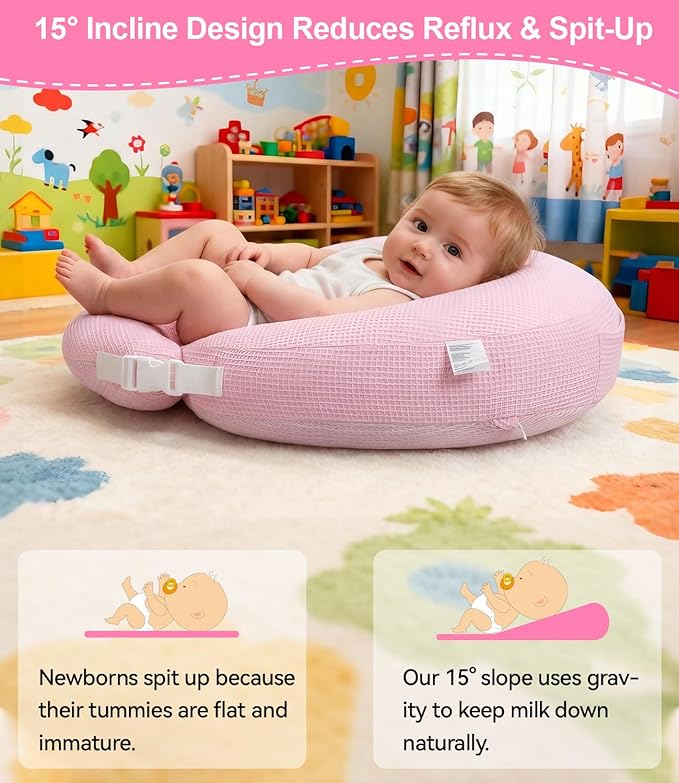 Nursing Pillow for Breastfeeding Bottle Feeding, Ergonomic Baby Feeding Support Pillow, Tummy Time Sitting Support, Washable Cover, 16 CFR 1242 Compliant