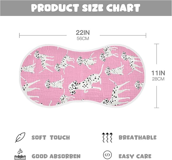 Dalmatian Dogs On Pink Muslin Burp Cloths for Baby 1 Pack 100% Cotton Baby Washcloths Bibs for Boy Girl