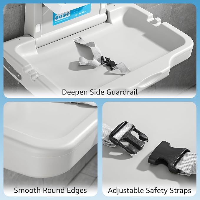 Commercial Baby Changing Station Wall-Mount: Modunful Foldable Diaper Changing Table with Safety Straps for Home/Restaurants/Hotels/Schools/Airports