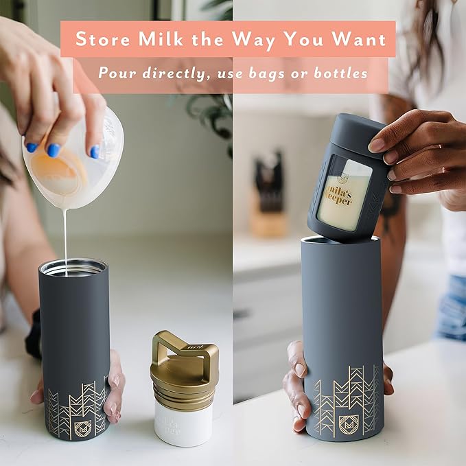 Mila's Keeper Portable Insulated Breast Milk Cooler Set | 20 Hr Storage | Cooler, Breast Milk Storage Bottle & Ice Pack for Travel | Fits Leading Pumps | Wide Neck Starry Night