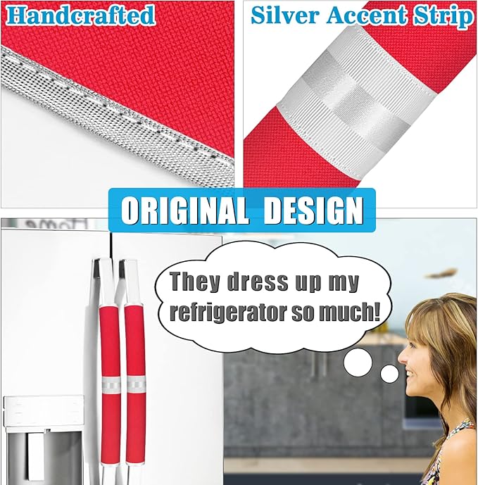Refrigerator Door Handle Covers, Set of 6, Keep Your Kitchen Appliance Clean from Food Stains, Smudges, Drips, Oil, Washable and Form-Fitting, Protector for Fridge, Ovens, Dishwashers(Red)