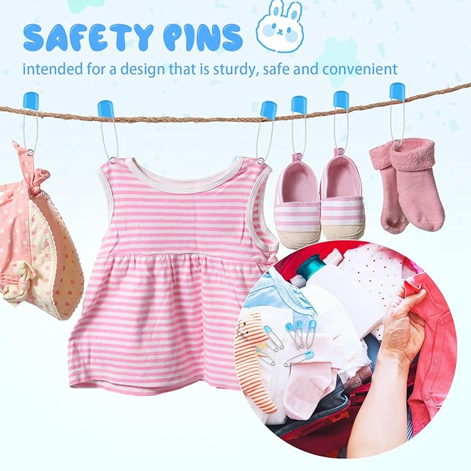 WILLBOND 8 Pcs Safety Pins 2.2 Inch Plastic Head Cloth Pins with Locking Closures Stainless Steel with Velvet Bag, Blue