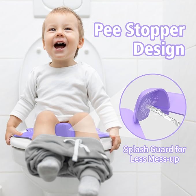 Foldable Travel Potty Seat for Toddler, Portable Toilet Training Seat for Kids on The Go, Fits Round & Oval Toilets with Non-Slip Base & Travel Bag for Car Airplane Essentials, Purple