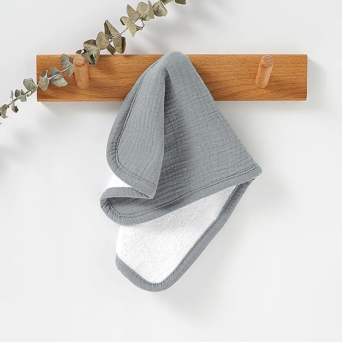 Aiden's Corner 100% Organic Muslin Cotton | Mix Use Baby Super Absorbent Infant Burp Cloth | Terry Cotton Towel | Washcloth for Newborns (Single Pewter Blue)