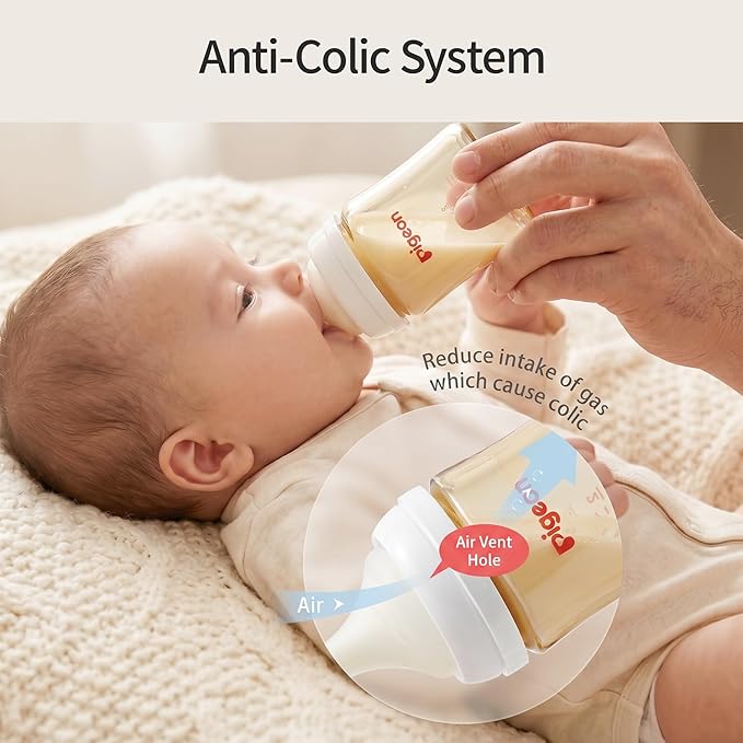 Pigeon PPSU Nursing Baby Bottle Wide Neck, Anti-Colic, Streamlined Body, Natural Feel, Easy to Clean, 8 Oz (Pack of 2), Includes 2pcs M Nipples (3m+)