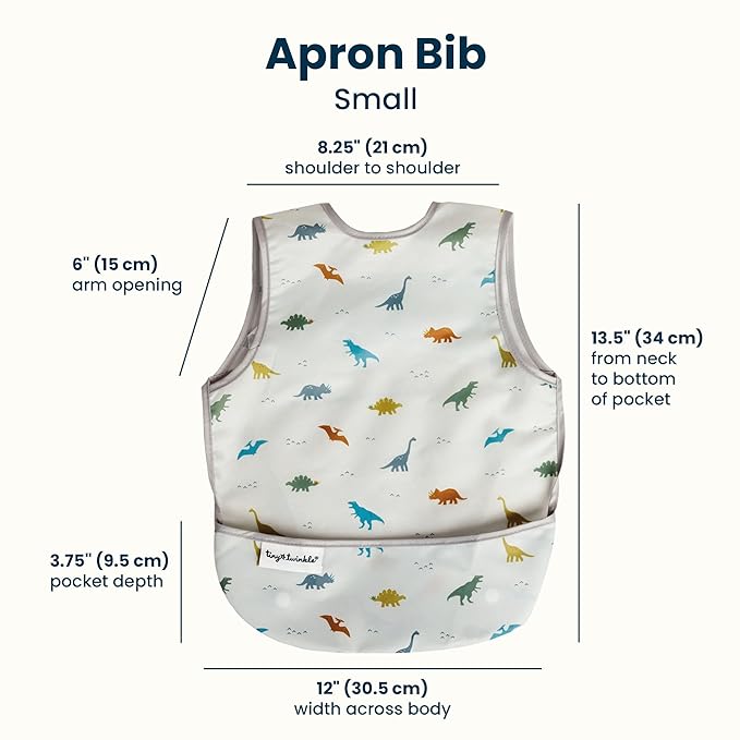 Tiny Twinkle Mess Proof Baby Bib for Boys | Waterproof Toddler Bib for Eating | Baby Apron for Feeding, Machine Washable | Perfect Shower Gift (Dinosaur, 6–24M)